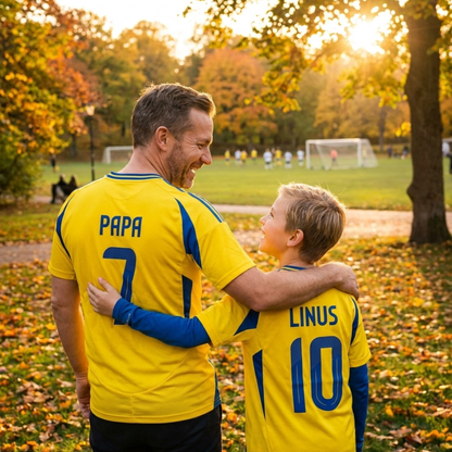 Bär Sveriges VM-tröja med ditt namn på ryggen